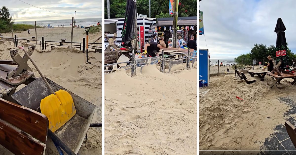 Sand, Bar am Strand von Jantar, Bar am Strand von Pasewark, Bar in Jantar, Bar in Pasewark verschüttet, Sandsturm, Bar, Jantar, Bar am Strand, verschüttete Bar, verschüttete Bar in Jantar, verschüttete Bar in Pasewark, polen,