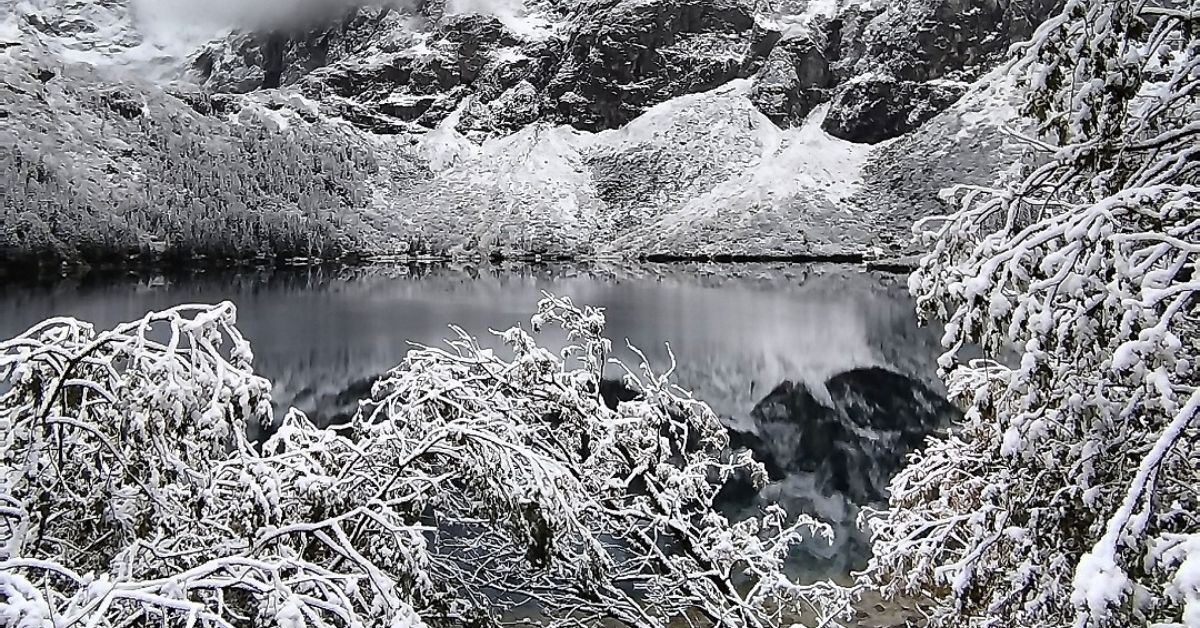 Aussicht am Meerauge, Tatra, Winterwetter, Winterwetter in der Tatra, Winter in der Tatra, Polen, Schnee, Schnee in der Tatra, winterliche Wetterbedingungen, Kasparskogel, Schneekoppe,