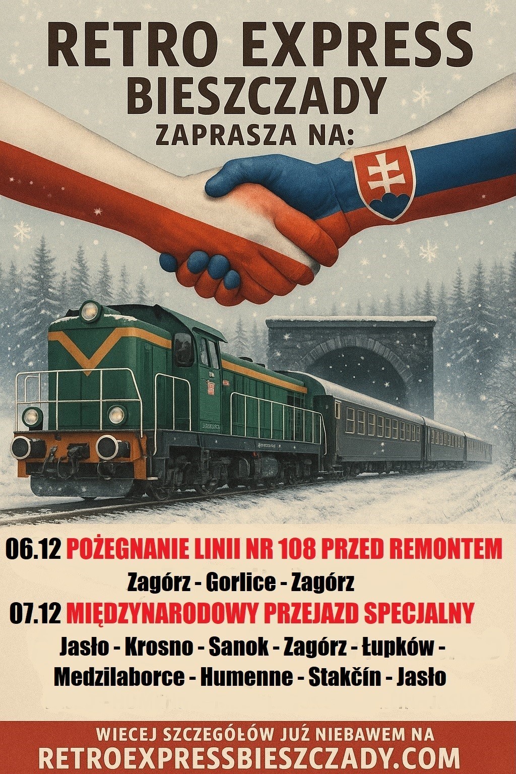 Retro Express Bieszczady, historische Eisenbahn Polen, touristische Zugfahrt Polen, internationale Zugfahrt Bieszczady, Eisenbahnreise Karpaten, PKP Intercity Retrozug, historische Eisenbahnreise, Polen, Zugfahrt, 