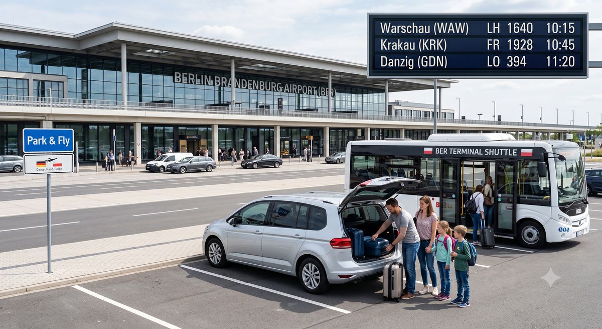 parken, ber flughafen, reisen, polen, deutschland